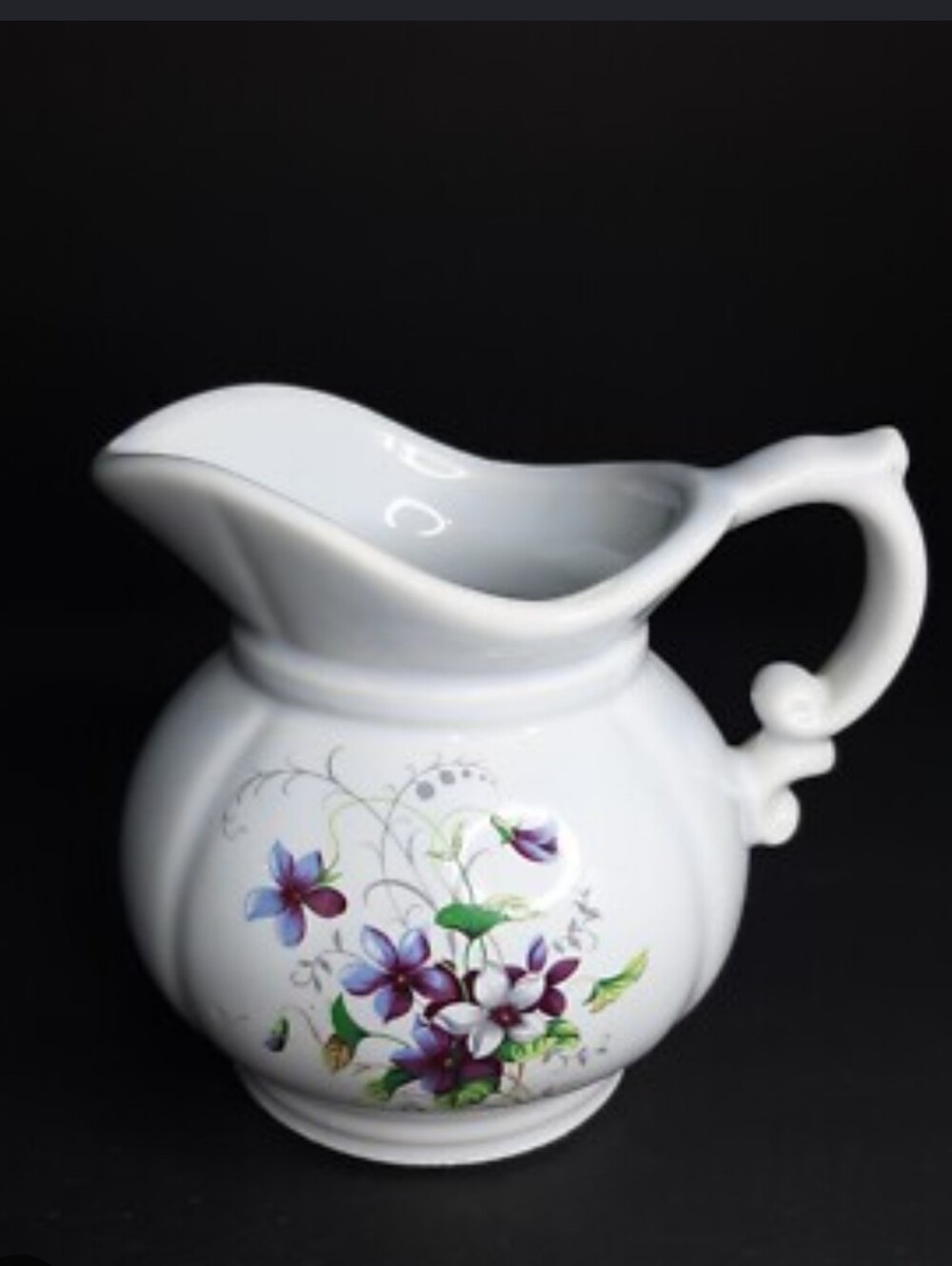 Vintage McCoy White with Blue & Purple Flowers Ceramic Pitcher